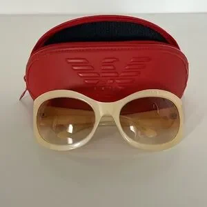 Emporio Armani Cream Sunglasses with Vintage-Inspired Design Emporio Armani 1997 Vintage Sunglasses Mens Womens Womens  main image 3